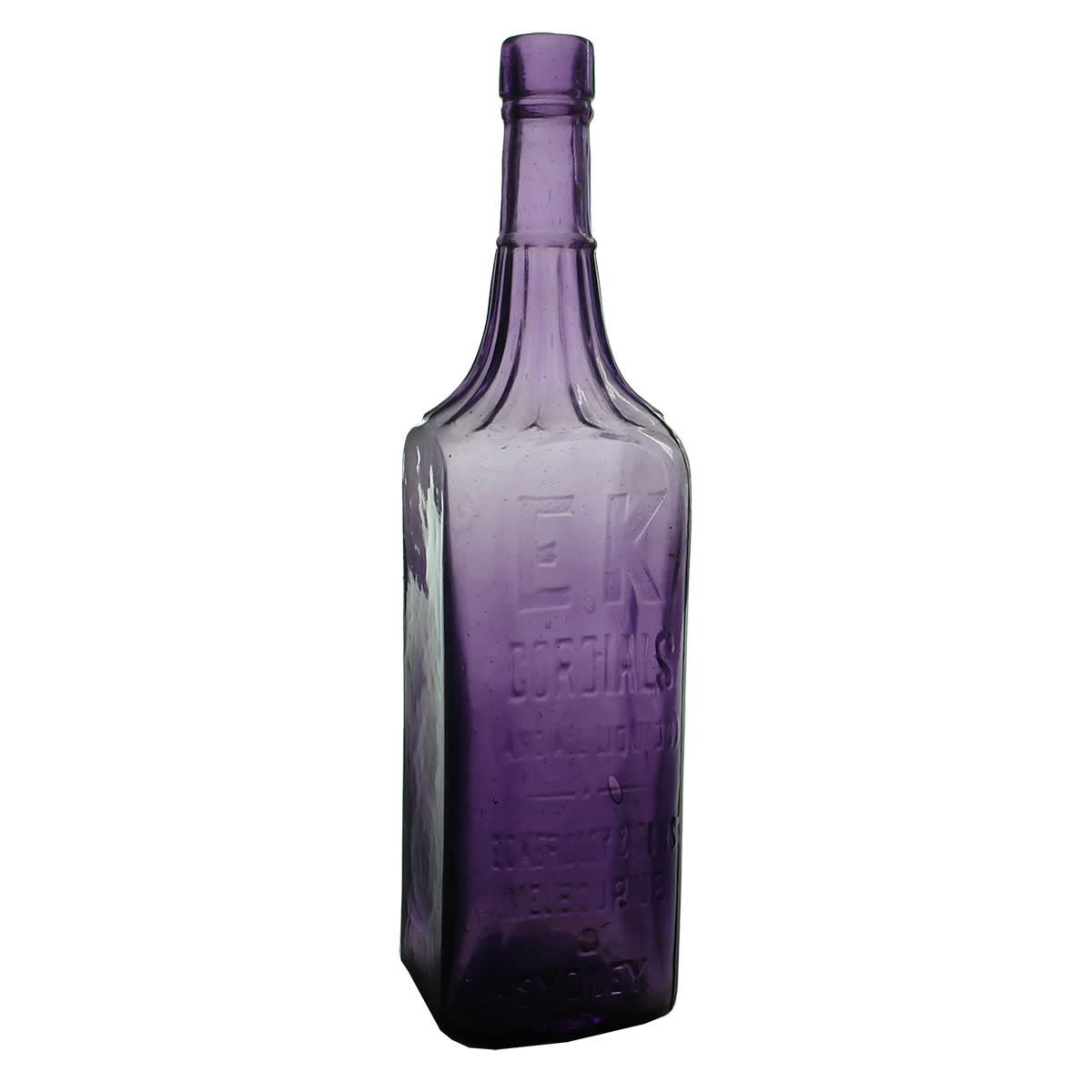 Cordial. EK. Eckersley & Sons (in one line), Melbourne & Sydney. Sun Coloured Amethyst. 26 oz. (Victoria & New South Wales)