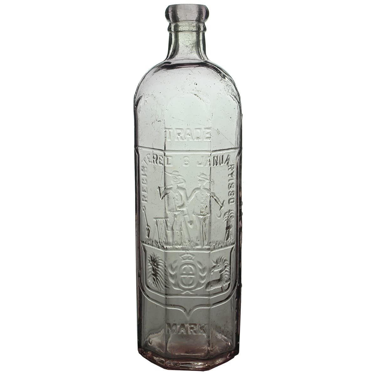 Cordial. E. Rowlands. Miner & Farmer. Octagonal. Sun Coloured Amethyst. Blob top. 26 oz. (Victoria & New South Wales)