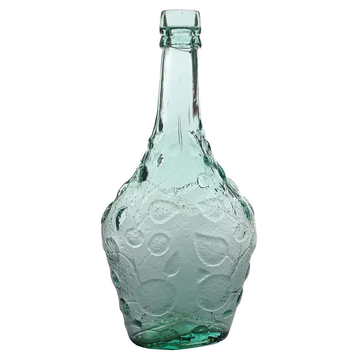 Cordial. Roses Cordial, Bladder shape. Dark Aqua. Applied top. 26 oz.