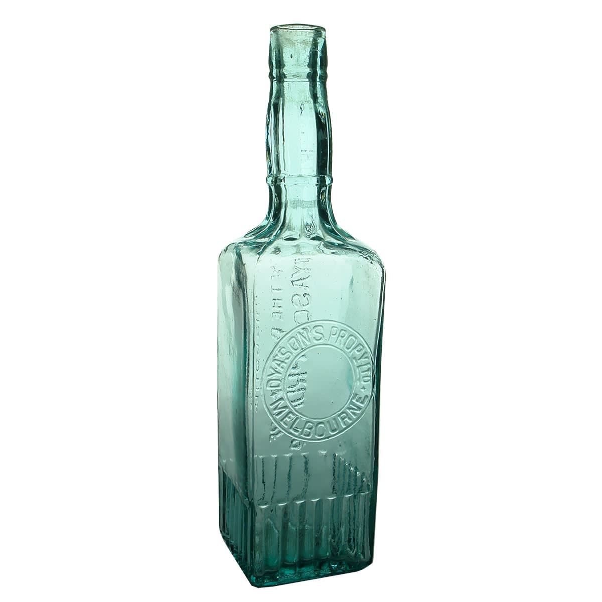 Cordial. Dyason's Propy Ltd, Melbourne. Square. Back embossing variety. 26 oz. (Victoria)