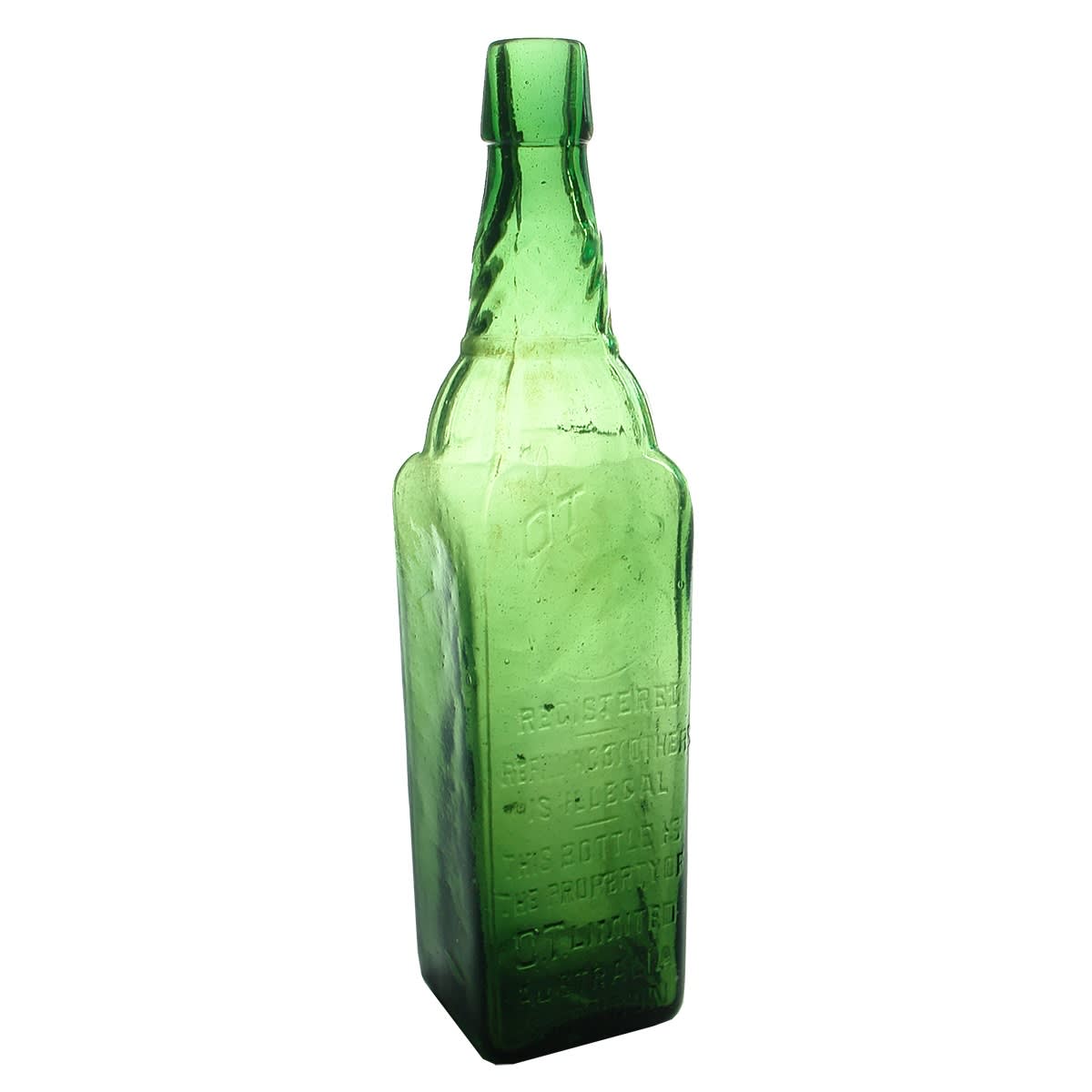 Cordial. O. T. Limited, Australia & London. Dark Green. 26 oz.