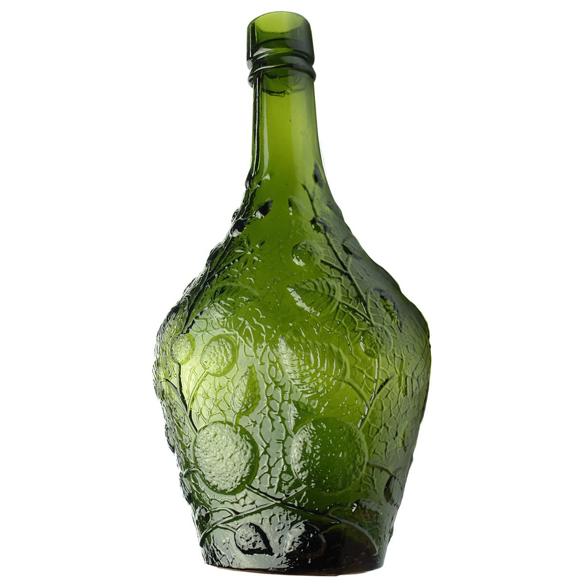 Cordial. Roses Cordial, Bladder shape. Dark Green. Applied top. 26 oz.