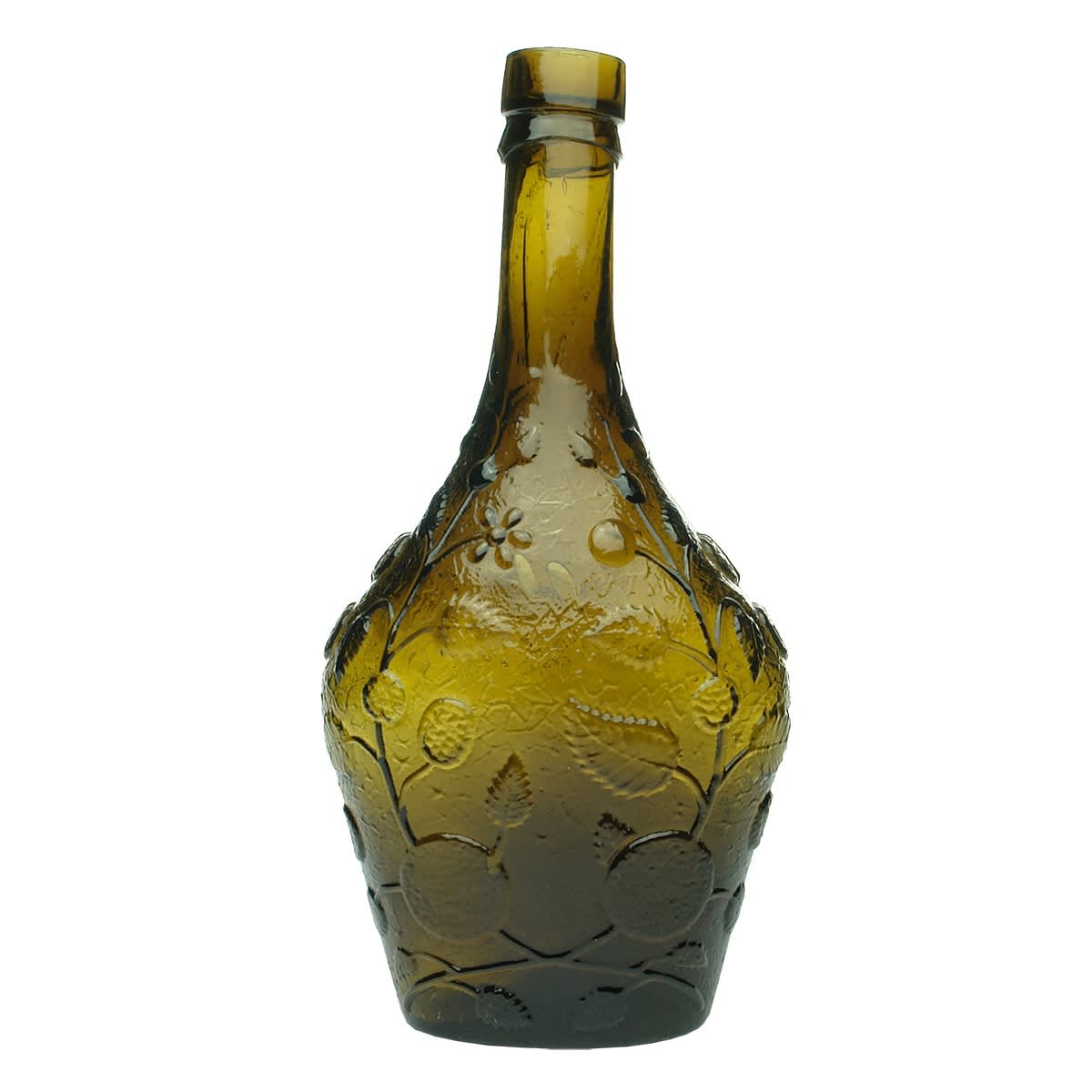 Cordial. Fancy Bladder shape Roses Cordial. Fruit & Leaves all around. Olive Green.
