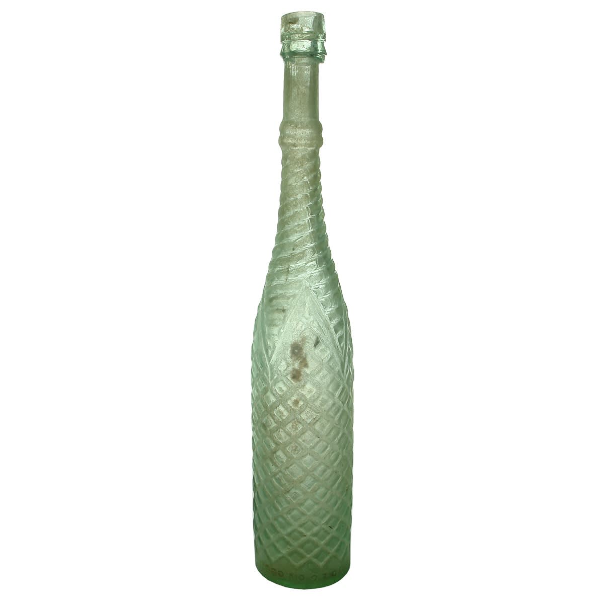 Goldfields. Grimble's Vinegar, round, aqua, 26 oz.