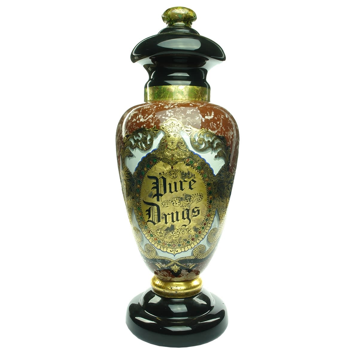 Pharmacy. Large Urn Pharmacy Display Jar With Lid, Pure Drugs.
