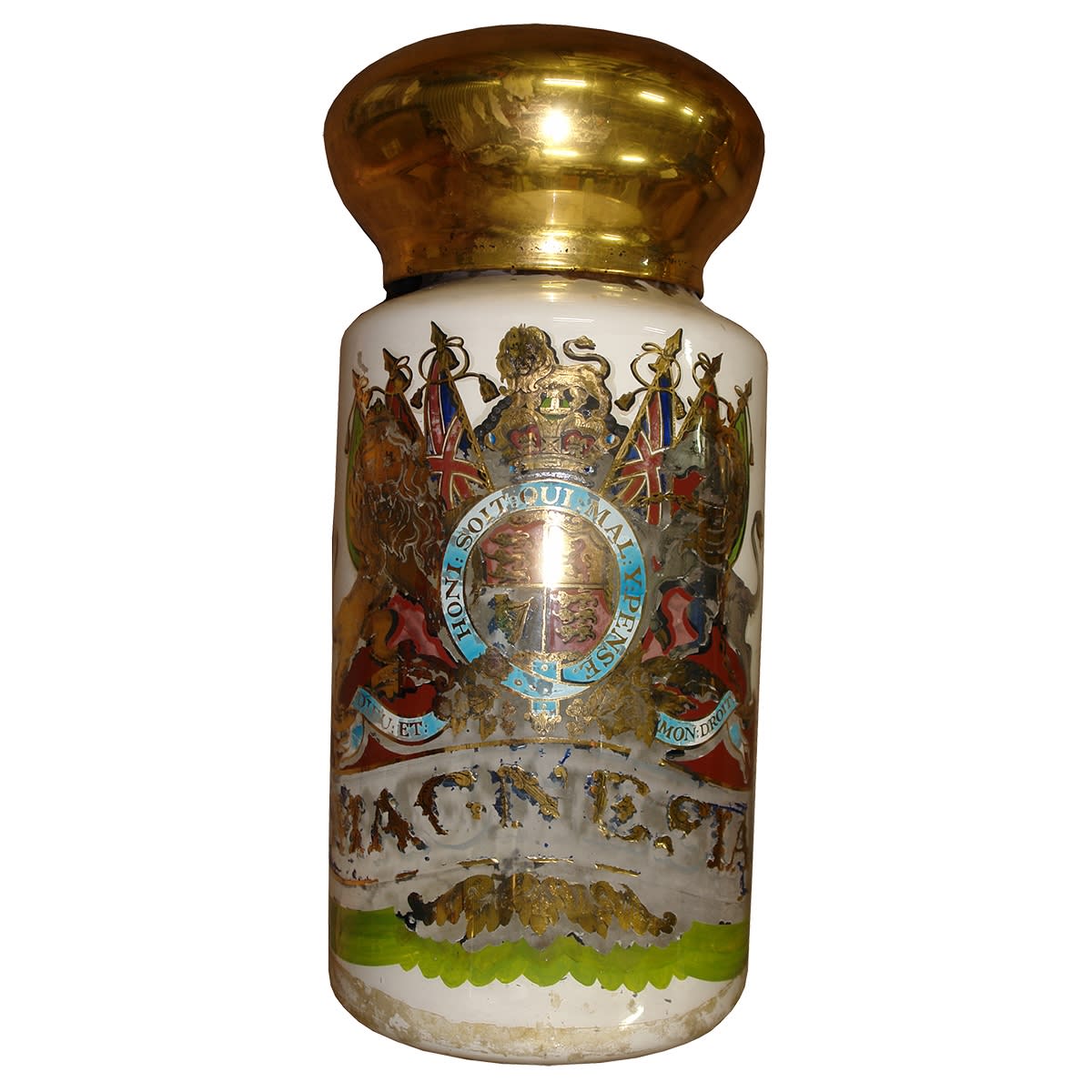 Pharmacy. Very Large Pharmacy Display Jar. Coat of Arms. Magnesia. Pontil to base.