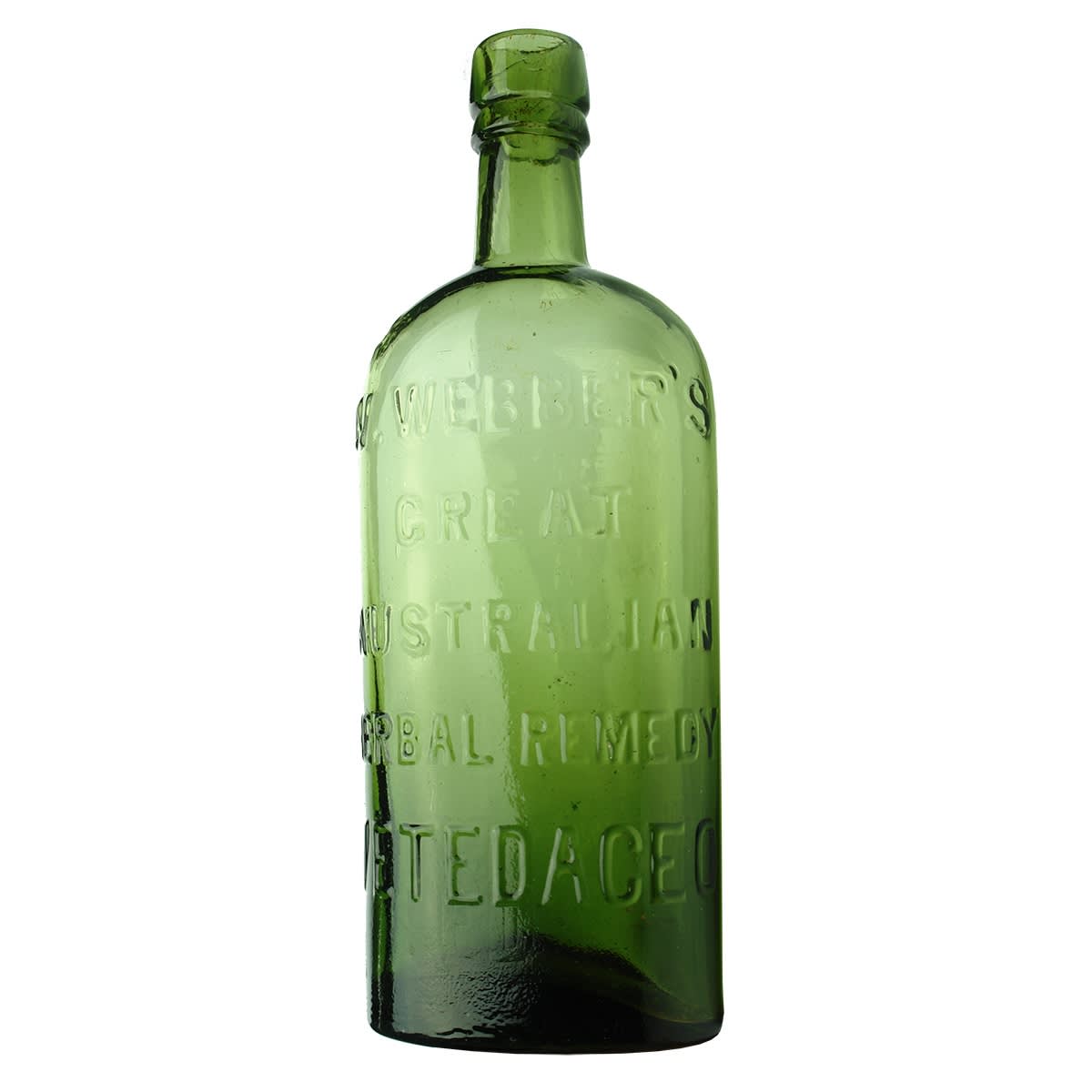Cure. W. Webber's Great Australian Herbal Remedy. Vetedaceo. Green. Pint. (Tasmania)