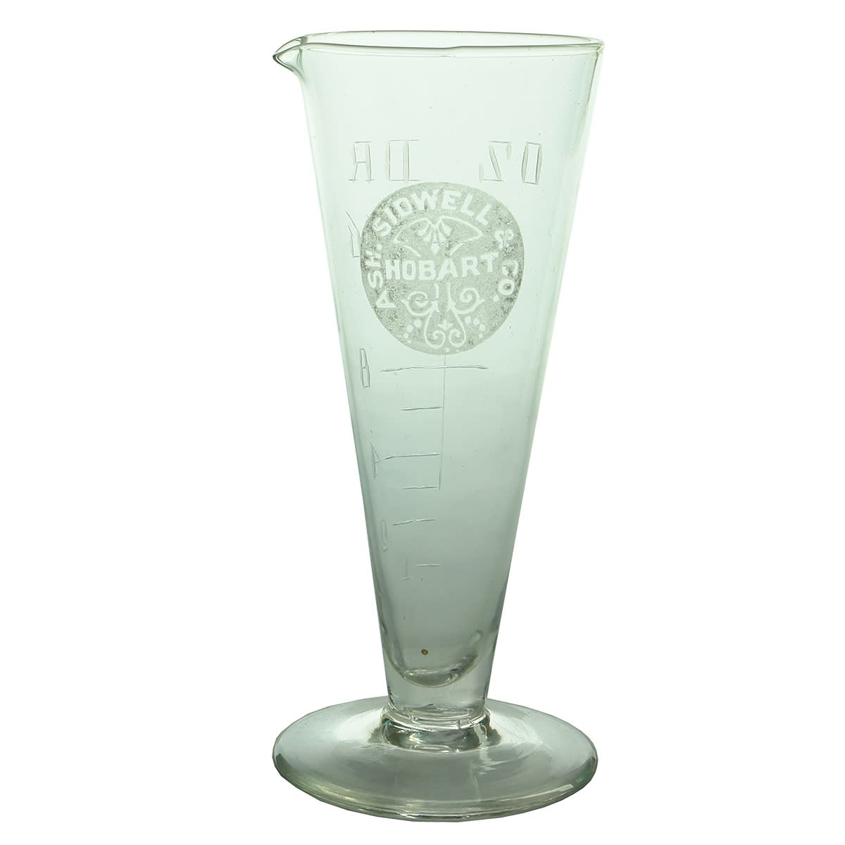 Medicine. Ash. Sidwell & Co., Hobart. Acid Etched Beaker. 2 oz. (Tasmania)