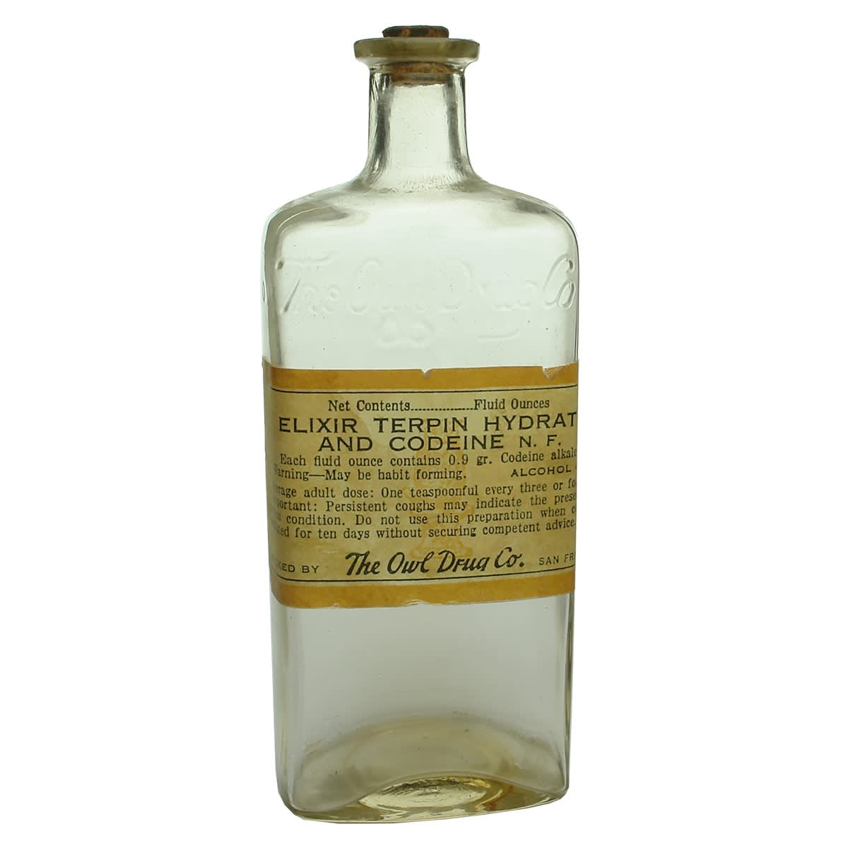 Medicine. The Owl Drug Co. Two Wing. Clear. Rounded Oblong. 248 mm. (USA)
