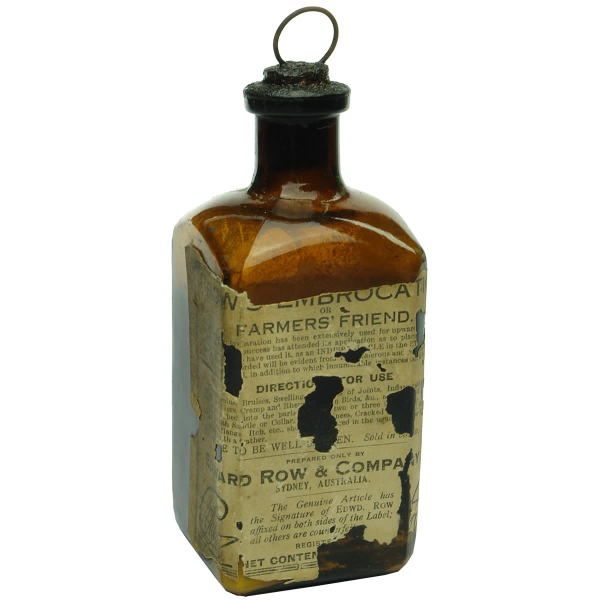 Medicine. Row's Embrocation. Amber. 10 oz. Original contents and label! (NOT FOR POST). (New South Wales)