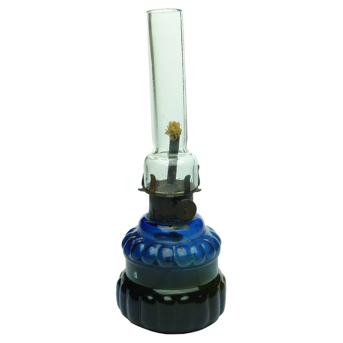Fancy Blue glass personal lamp. With Burner and Chimney.