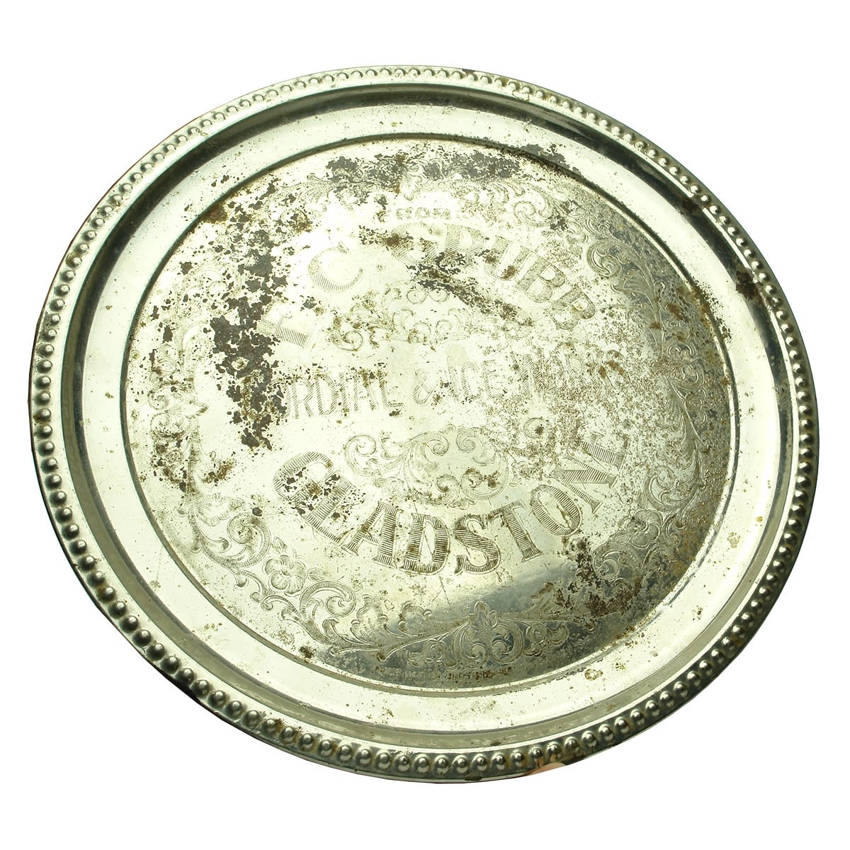 Advertising Serving Tray. F. C. Grubb, Cordial & Ice Works, Gladstone. Plated Advertising Tray. (South Australia)