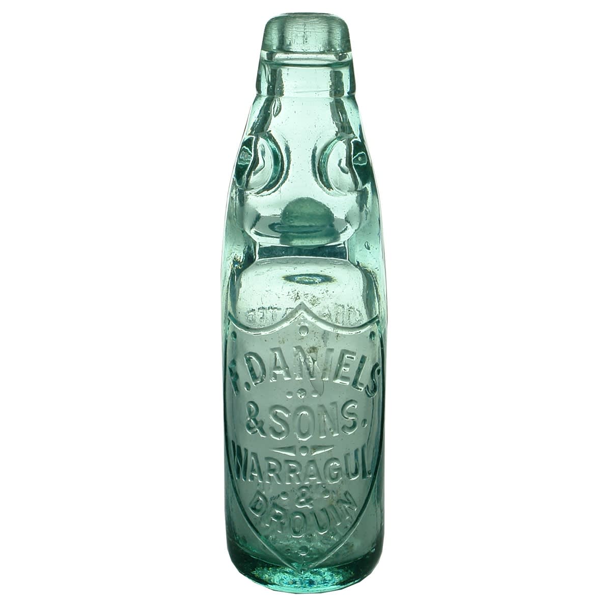 Codd. F. Daniels & Sons, Warragul & Drouin. Soda Water. Dobson. Aqua. 6 oz. (Victoria)