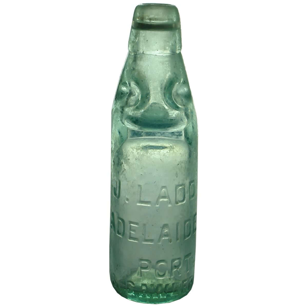 Codd. J. Ladd, Adelaide, Port & Gawler. M base mark. Dobson. Aqua. 6 oz. (South Australia)