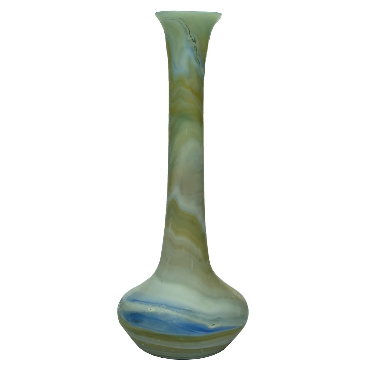 Early glass flask / vase like shape. Swirled glass. Pontil scar to base.