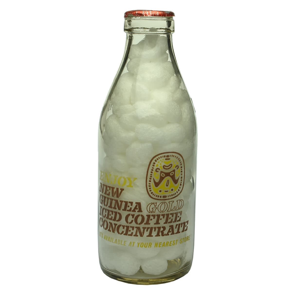 Ceramic Label Advertising Milk. New Guinea Gold Iced Coffee Concentrate. 1 Pint.