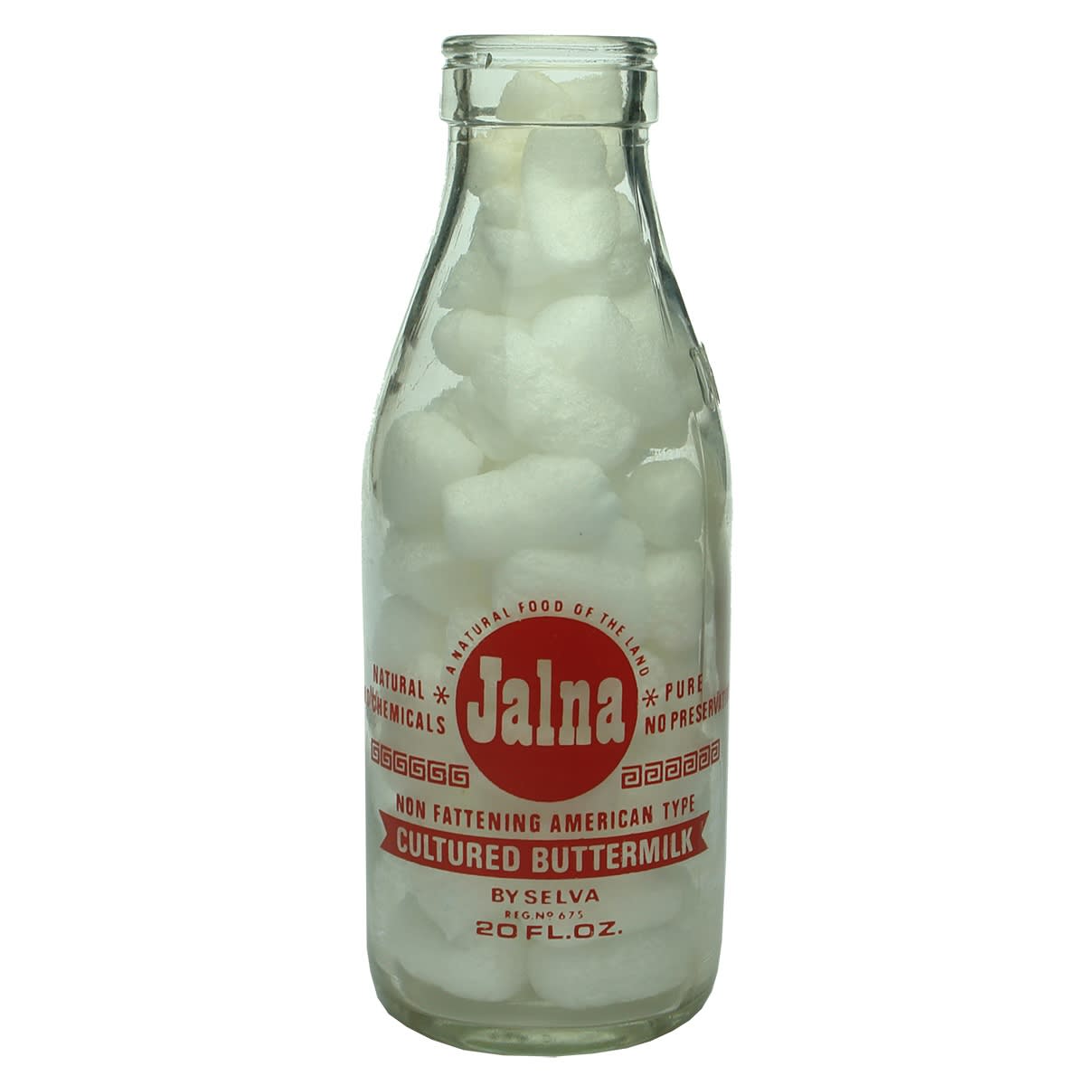 Ceramic Label Advertising Milk. Jalna Cultured Buttermilk. by Selva. 20 oz. Preston. (Victoria)