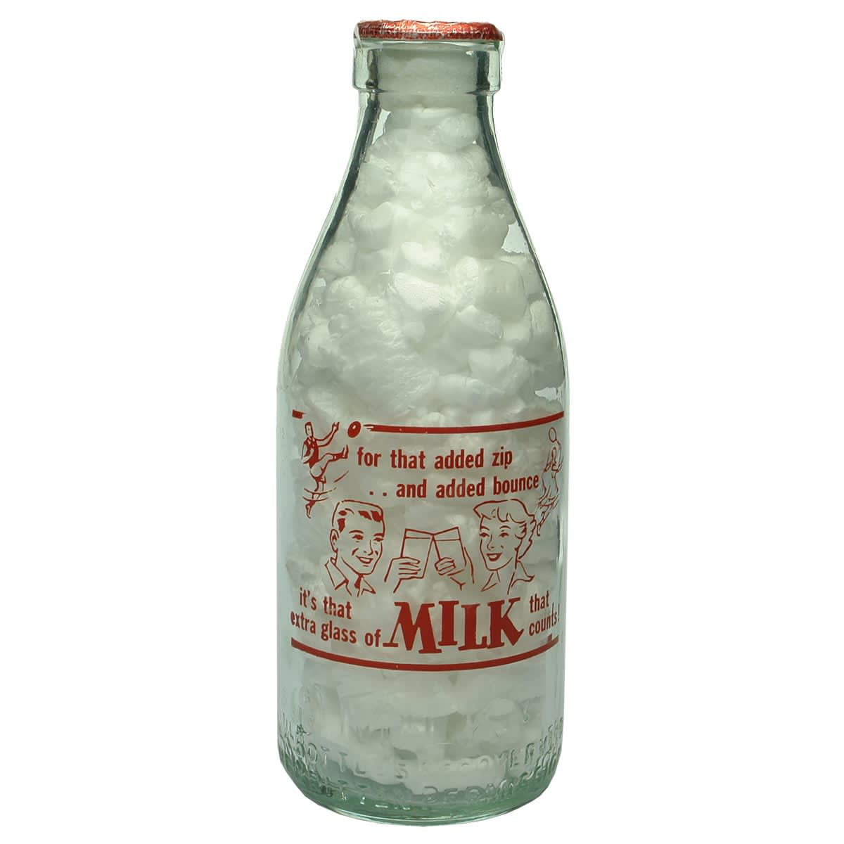Ceramic Label Advertising Milk. For that added zip and added bounce an extra glass of milk. Football. Tennis. Milk Bottles Recovery. Pint. (Victoria)