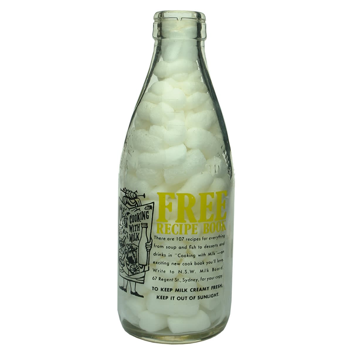Ceramic Label Milk. Free Recipe Book, Cooking with Mlik. NSW Fresh Food & Ice Pty Ltd. Pint. (New South Wales)