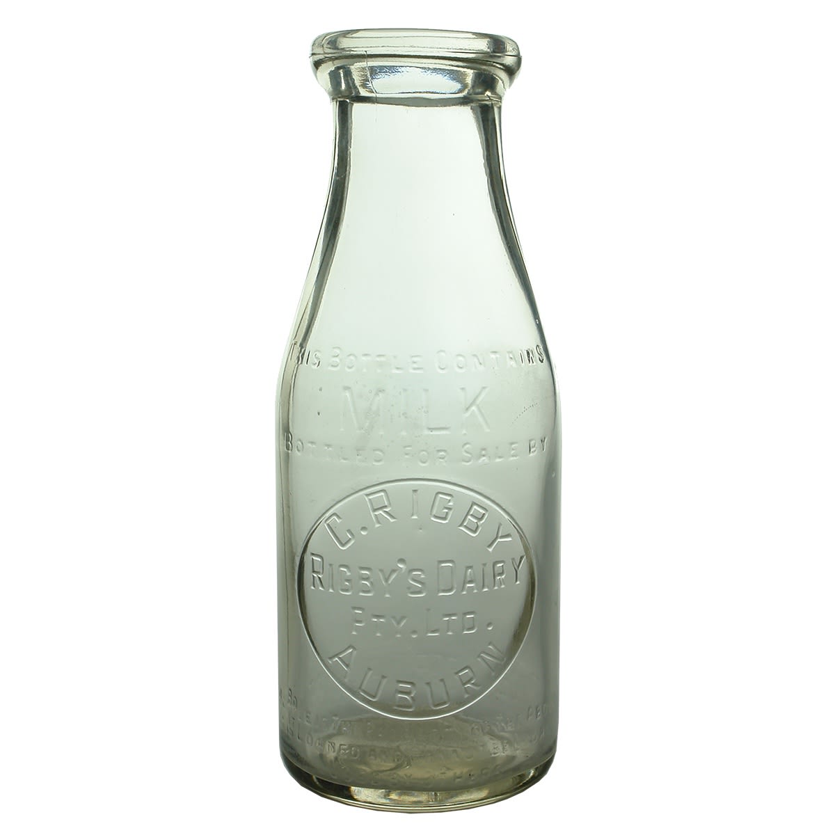 Milk. C. Rigby, Rigby's Dairy Pty Ltd, Auburn. Base Number 50. Pint. (Victoria)