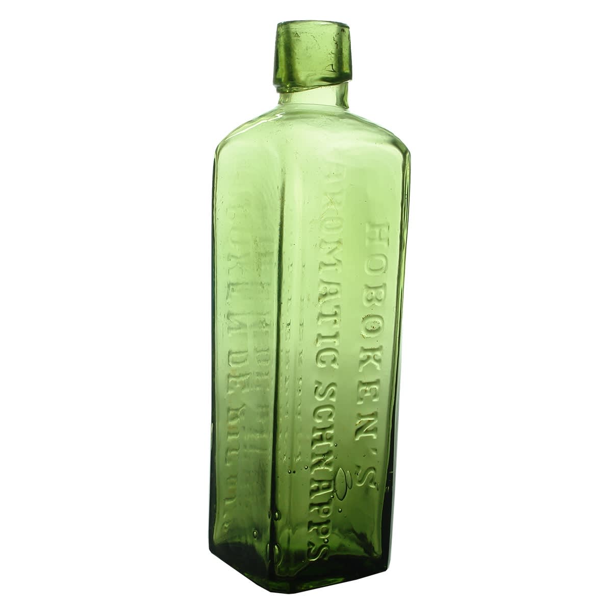 Schnapps. Hoboken's Aromatic. Hoboken de Bie & Co., Rotterdam. Olive Green. 13 oz.