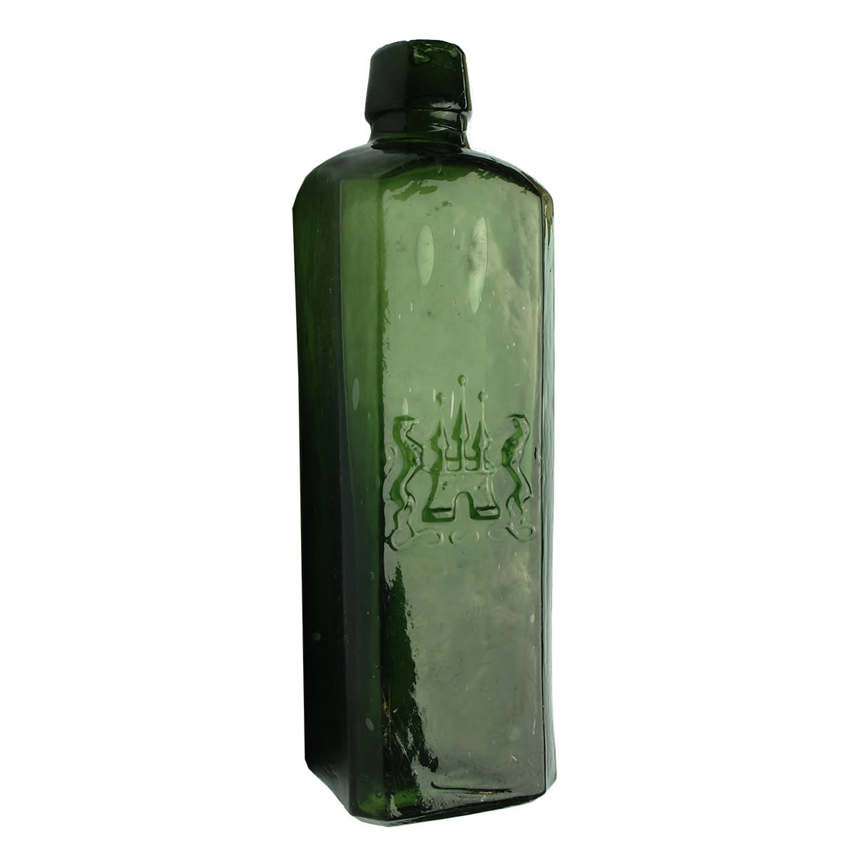 Schnapps. J. T. Gayen, Altona. Castle & Creatures. Green. 13 oz.