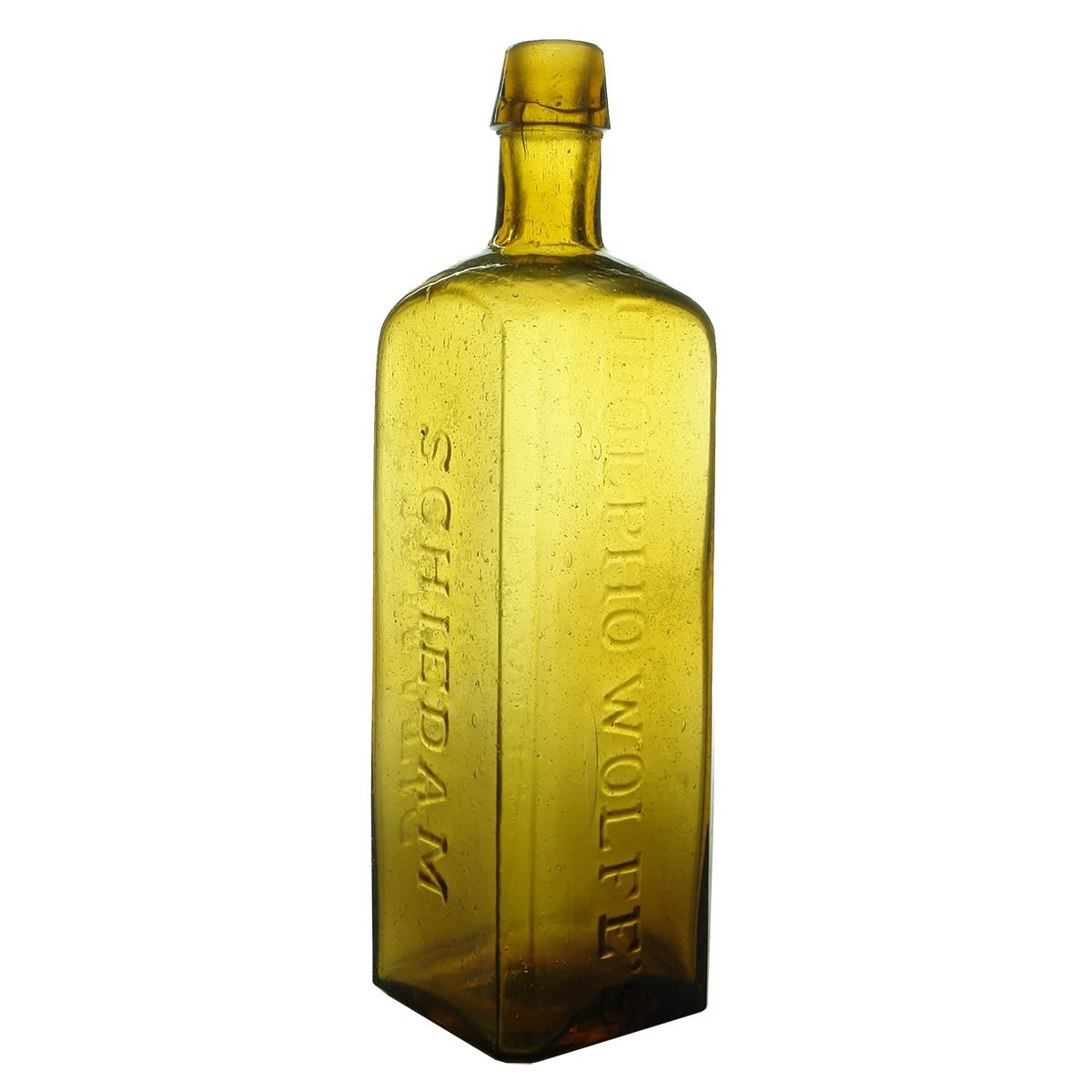 Schnapps. Udolpho Wolfe's Schiedam Aromatic. Yellow - Honey Amber. 26 oz.