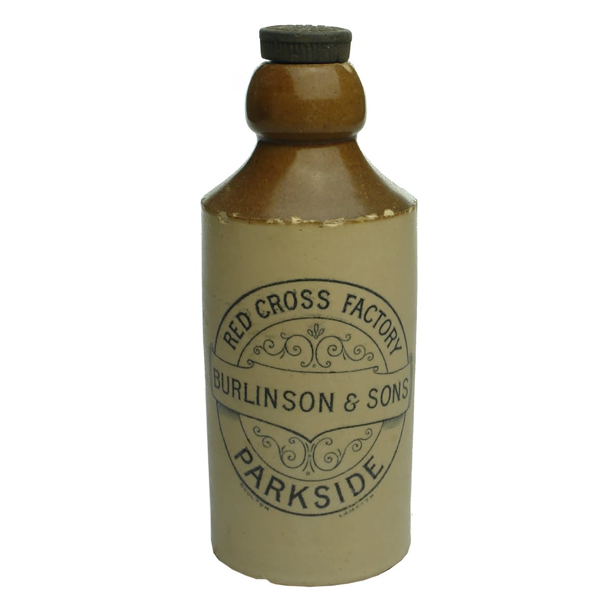 Ginger Beer. Burlinson & Sons, Red Cross Factory, Parkside. Internal Thread. 10 oz. (South Australia)