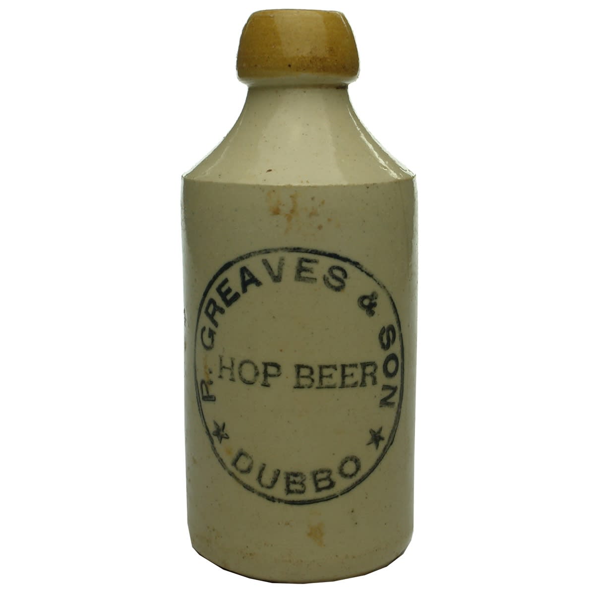 Ginger Beer. R. Greaves & Son, Dubbo. Hop Beer. Tan Lip. Dump. (New South Wales)