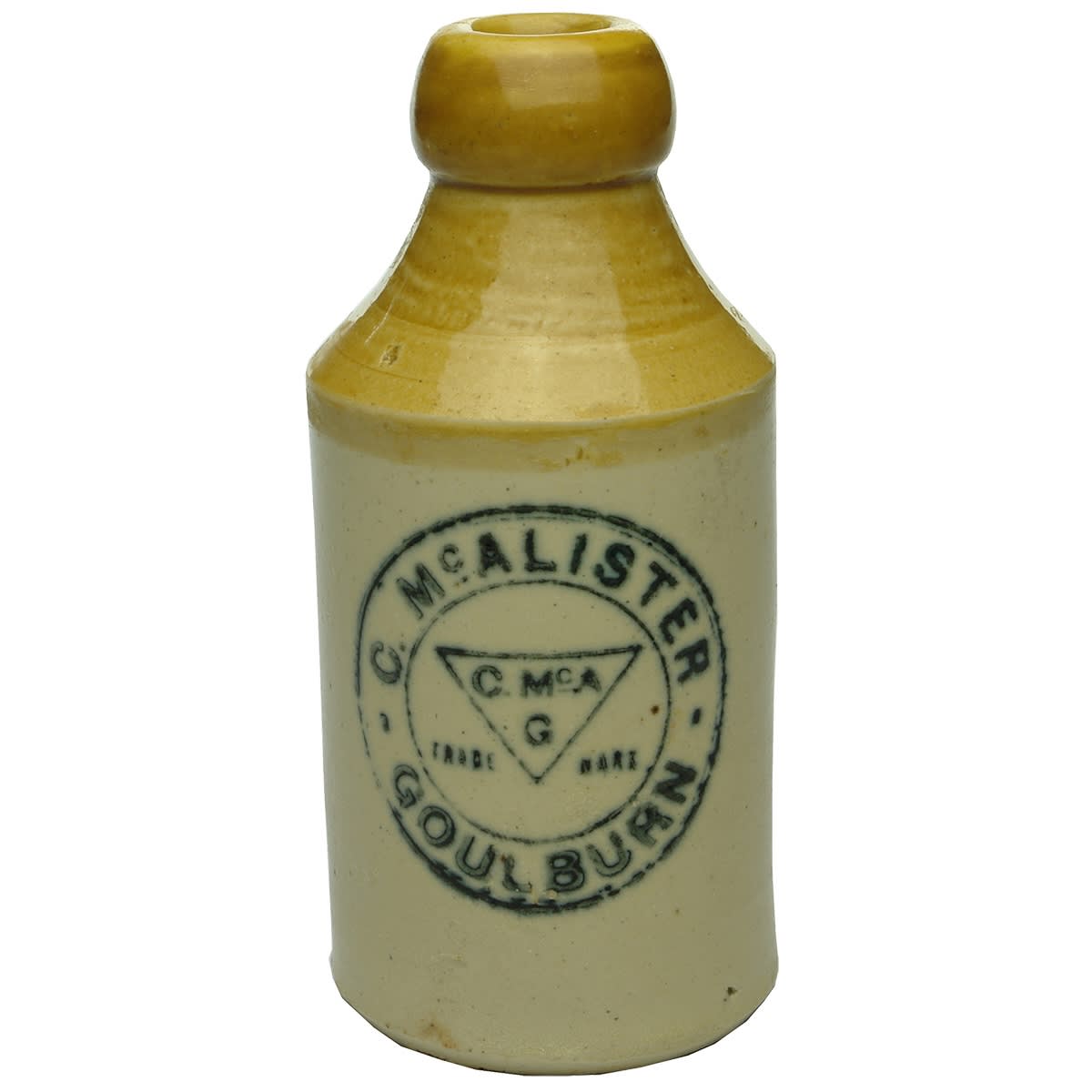 Ginger Beer. C. McAlister, Goulburn. Dump. Tan Top. Cork Stopper. Repaired. (New South Wales)