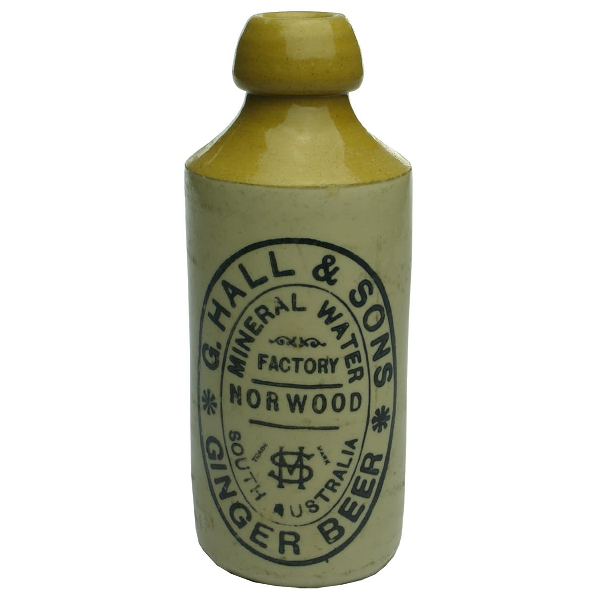 Ginger Beer. G. Hall & Sons, Norwood. G6. Cork stopper. Tan Top. Dump. (South Australia)