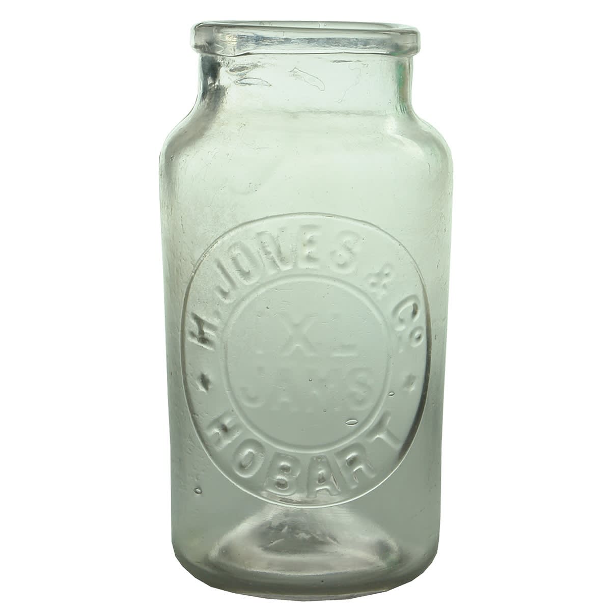 Jar. H. Jones & Co., IXL Jams, Hobart & Sydney. Clear. 1/2 Pound. (Tasmania, New South Wales)