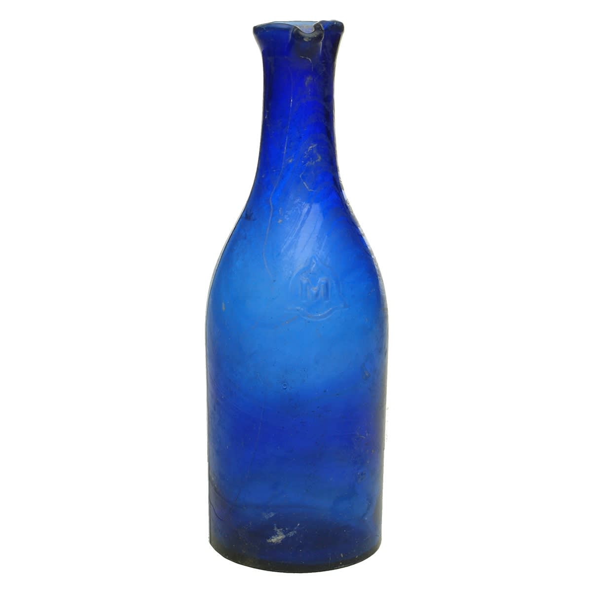 Ink. Tall Cobalt Blue with and M in a fancy shape at the shoulder. Mordan or Morrell?