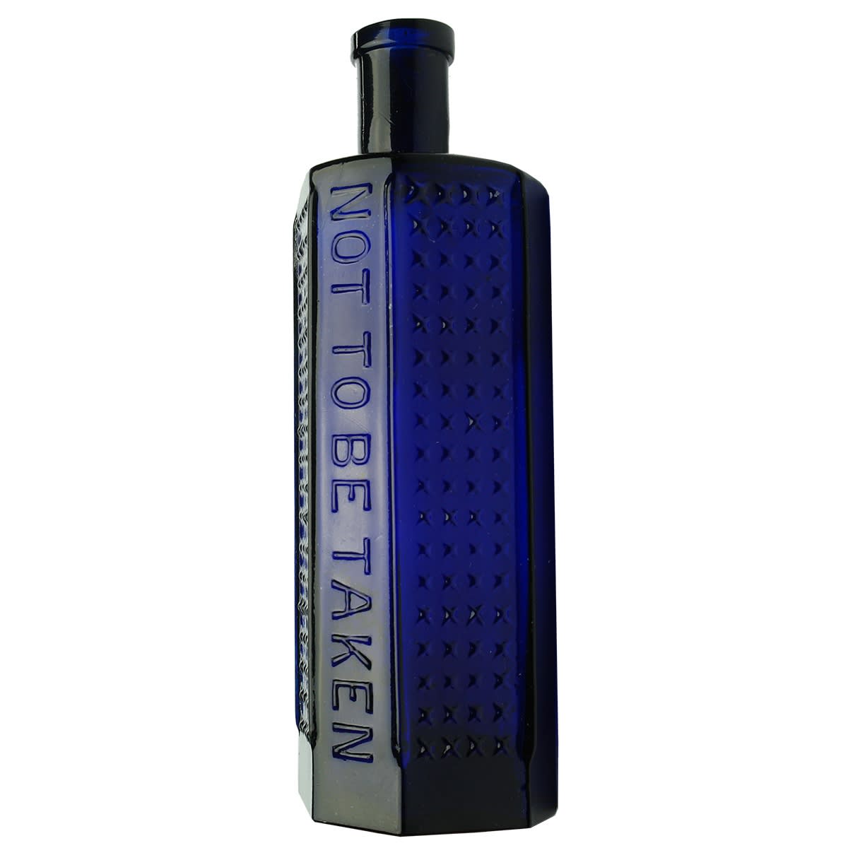 Poison. Not to be taken. Rd No. 334871. Lewis & Towers Practical Poison Bottle. Irregular Hexagon. Cobalt Blue. 12 oz. 196 mm.