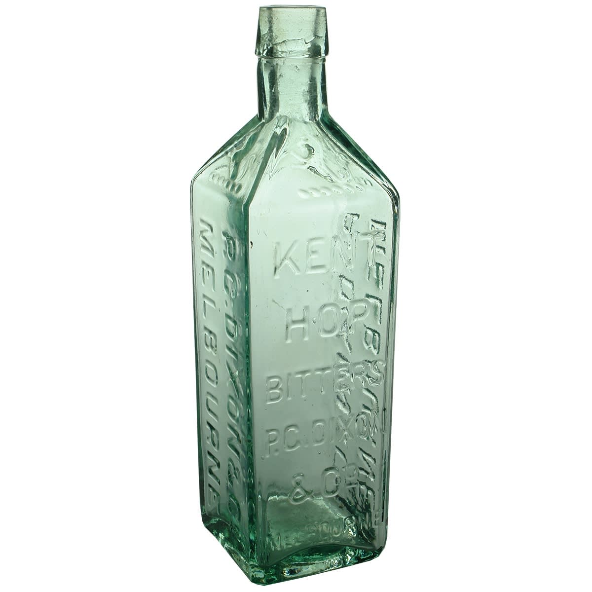 Bitters. P. G. Dixon & Co, Melbourne, Kent Hop Bitters. Rampant Demi Lion. Aqua. 24 oz. (Victoria)