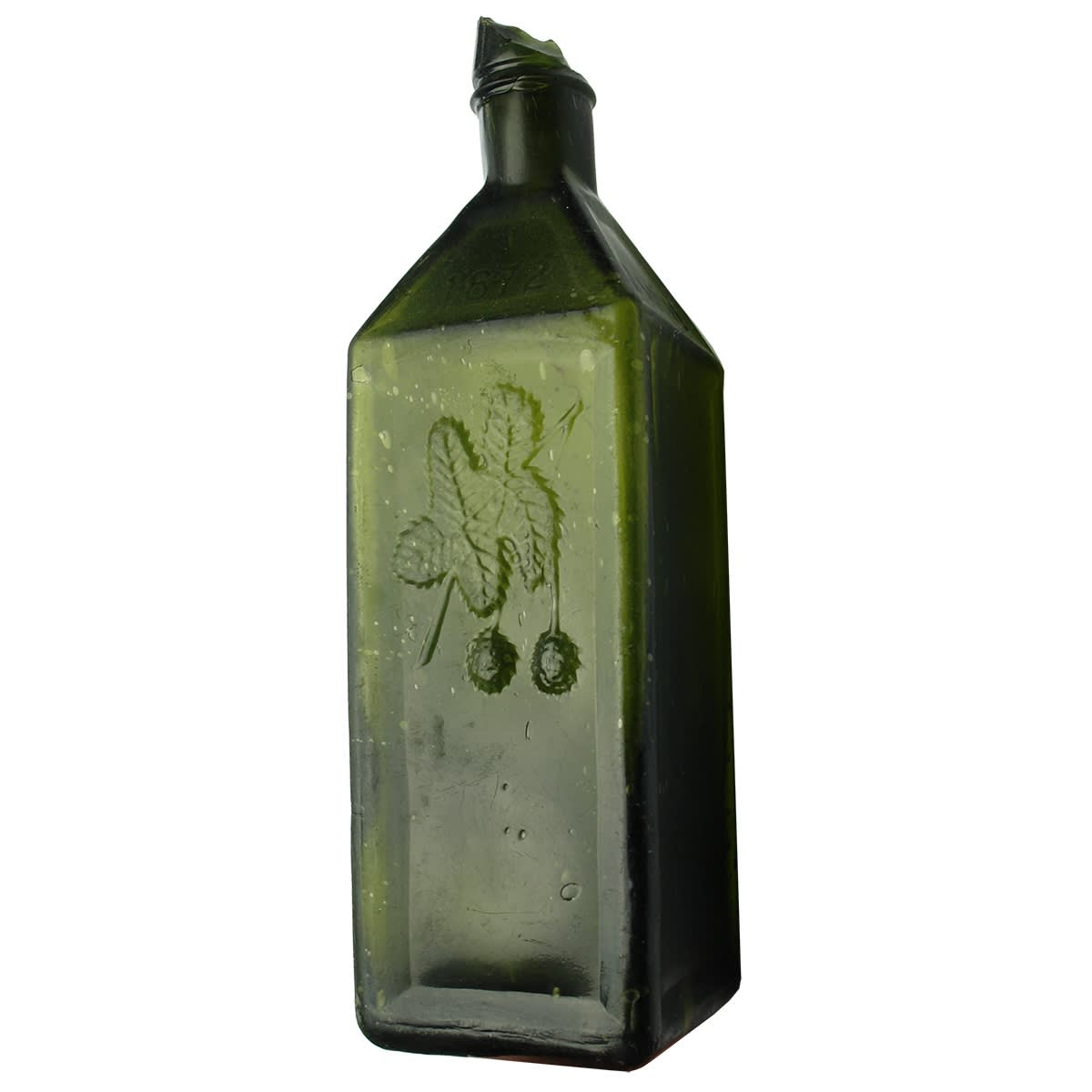 Bitters. Dr Soule Hop Bitters 1872. Hops & Leaf. Dark Green! But also broken top!