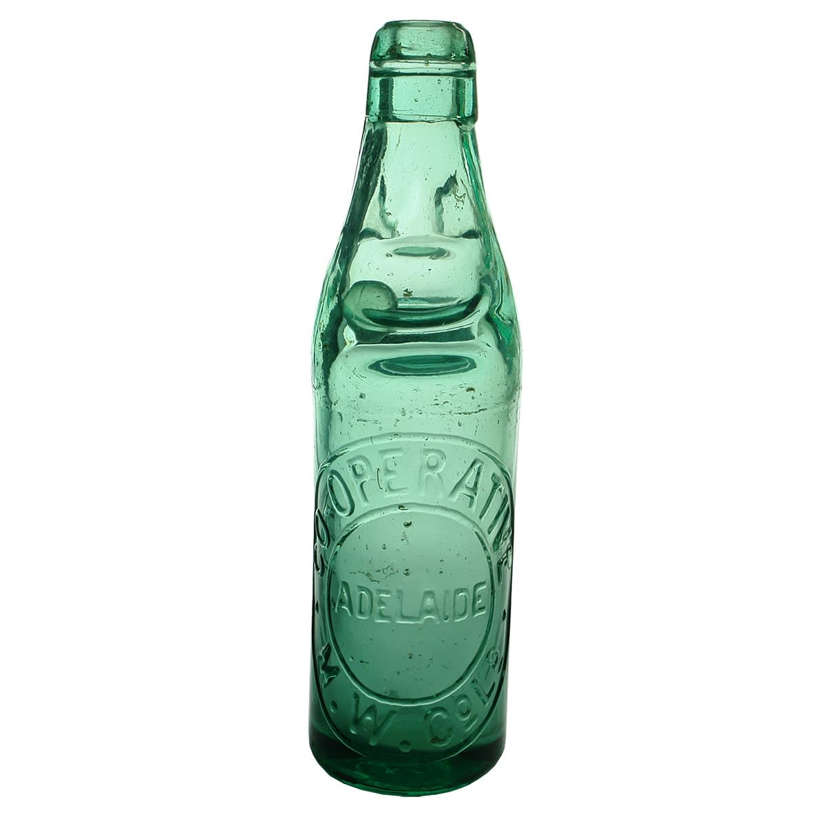 Codd. Co-operative Mineral Water Co. Ltd., Adelaide. Three Triangle Hills type. Aqua. 10 oz. (South Australia)