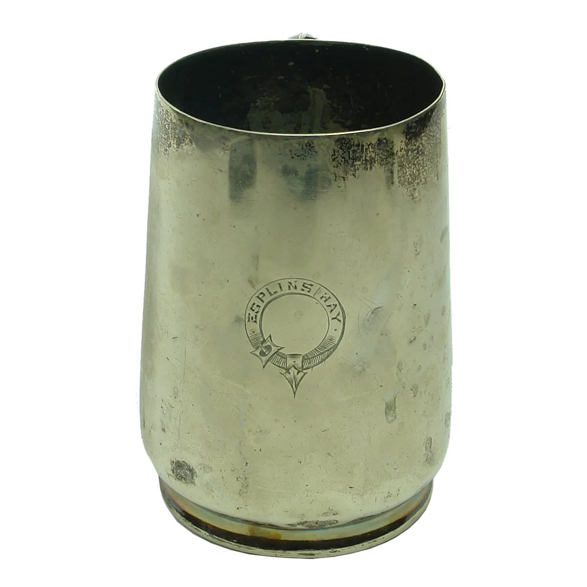 Beer. Esplins, Hay. Electroplated handled beer mug. (New South Wales)
