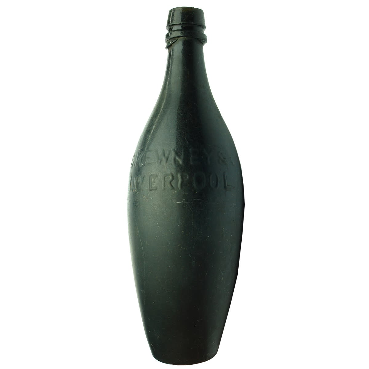 Beer. C. G. Kewney & Co., Liverpool. 25th January 1859. E. Lyon & Sons St Helens. Black Glass Skittle. (United Kingdom)