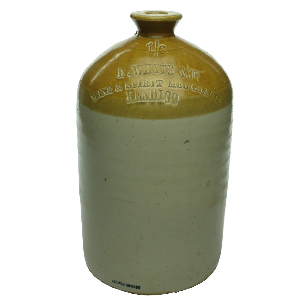 Demijohn. D. Whyte & Co Wine & Spirit Merchants Bendigo. 1/6. Gallon. (Victoria)