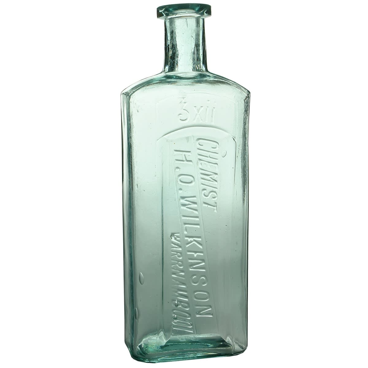 Chemist. H. O. Wilkinson, Warrnambool. 12 oz. Aqua. Panelled front. 201 mm. (Victoria)