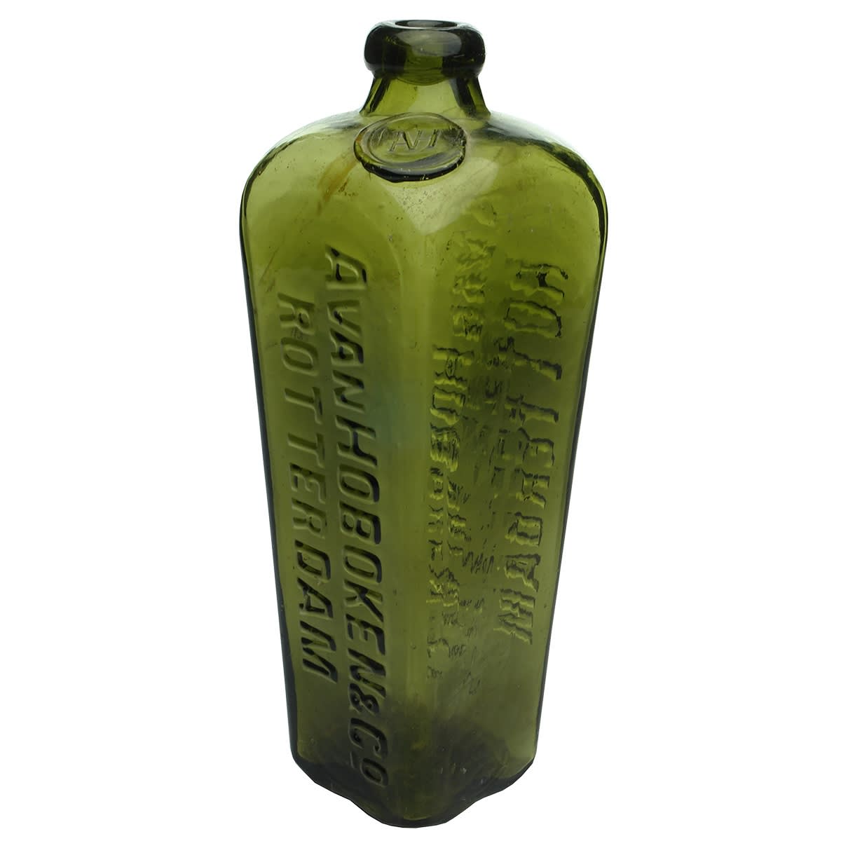 Gin. A van Hoboken & Co Rotterdam. Sealed & Embossed. Half Size. Dark Green.