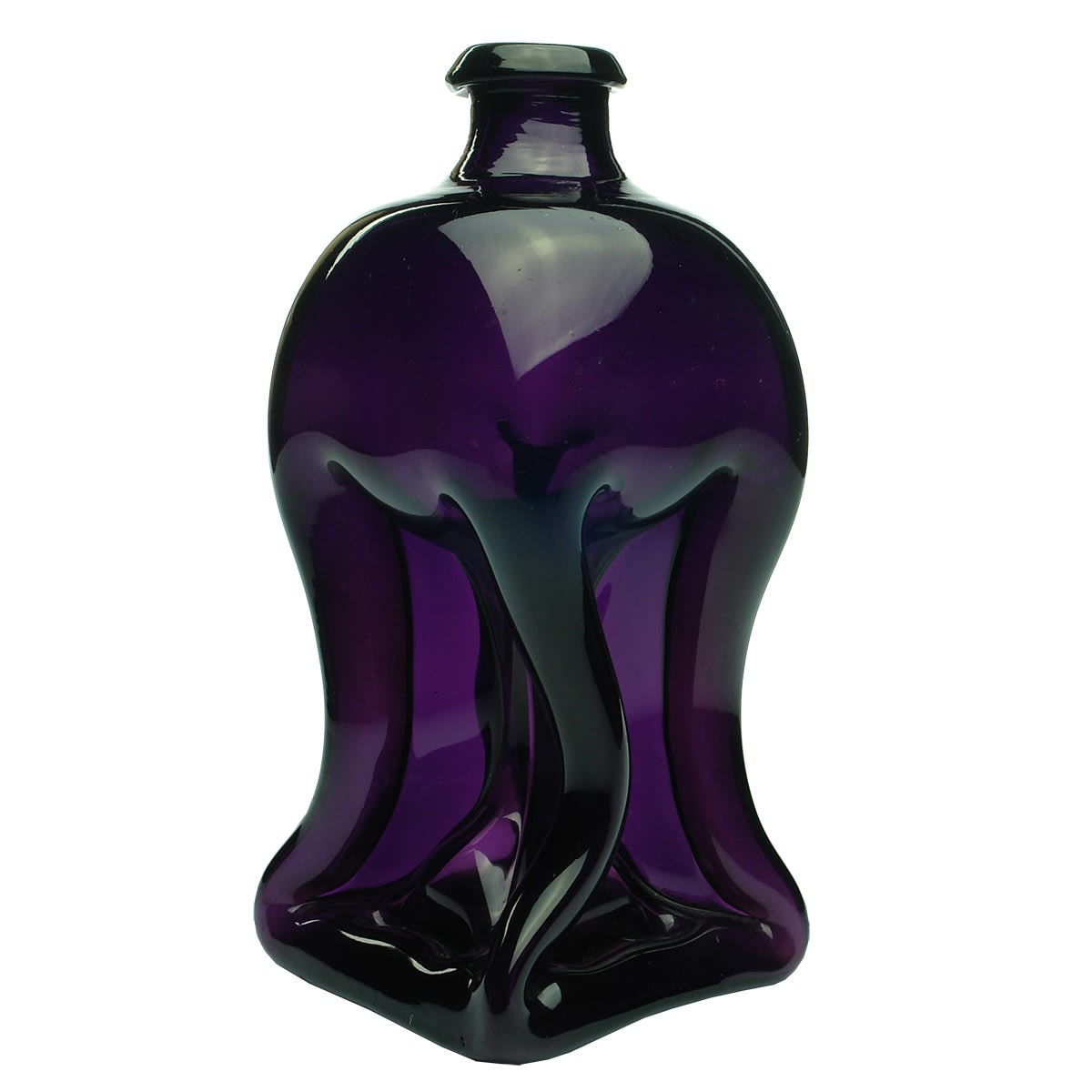 Gin. Dark Purple pontilled pinch waisted gin! Crude rolled over lip.