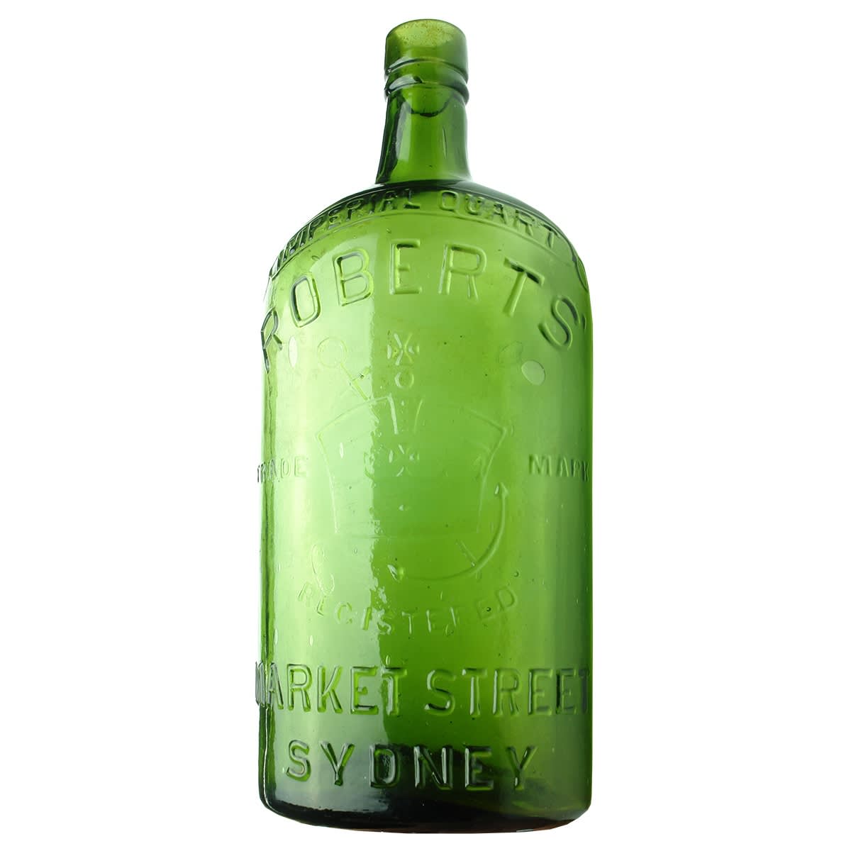 Spirits. Roberts', Market Street Sydney. Crown and Anchor. Vance and Ross. Whisky. Imperial Quart. Dark Green. (New South Wales)