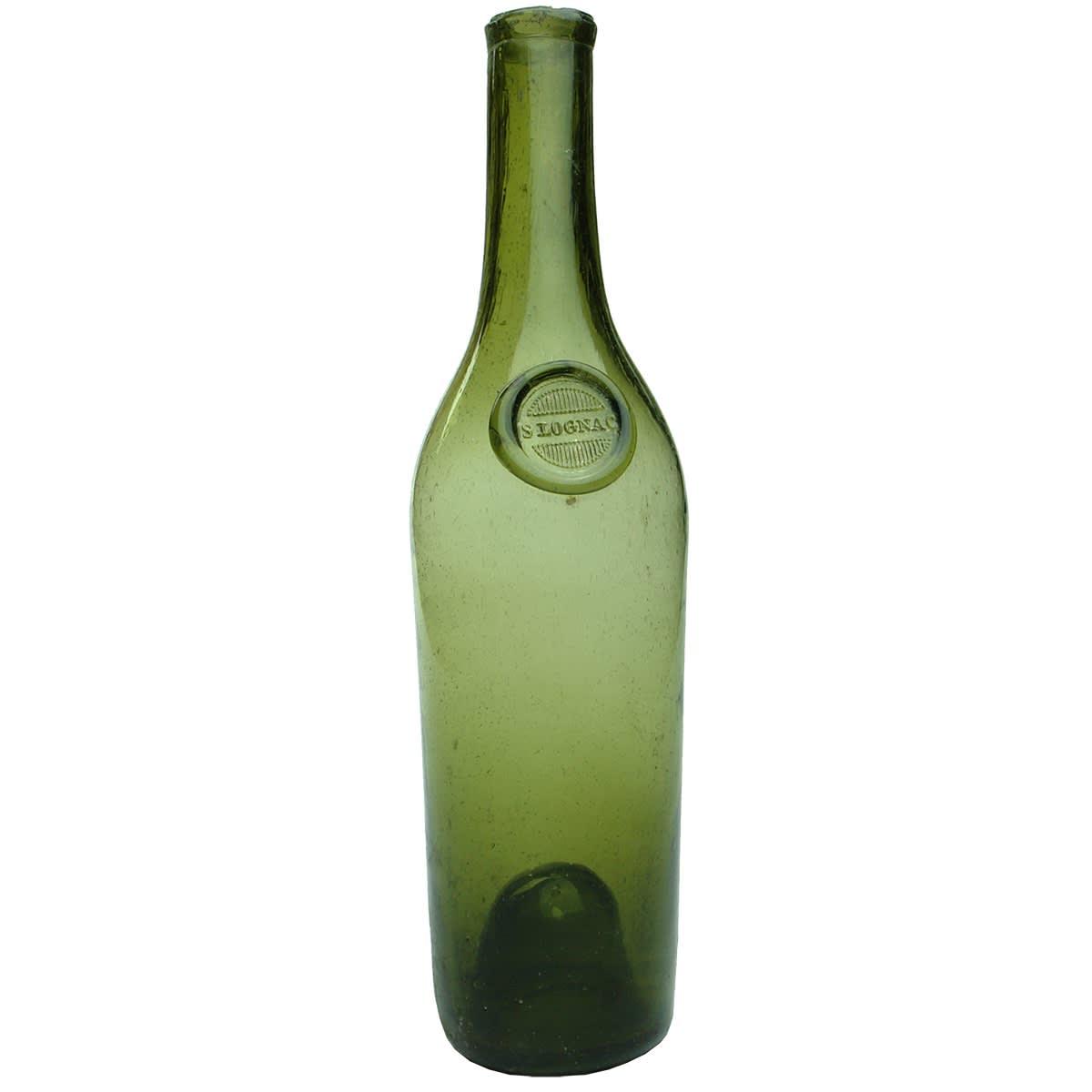 Wine. S. Lognac. Cognac. Applied Seal. Olive Green. 26 oz.