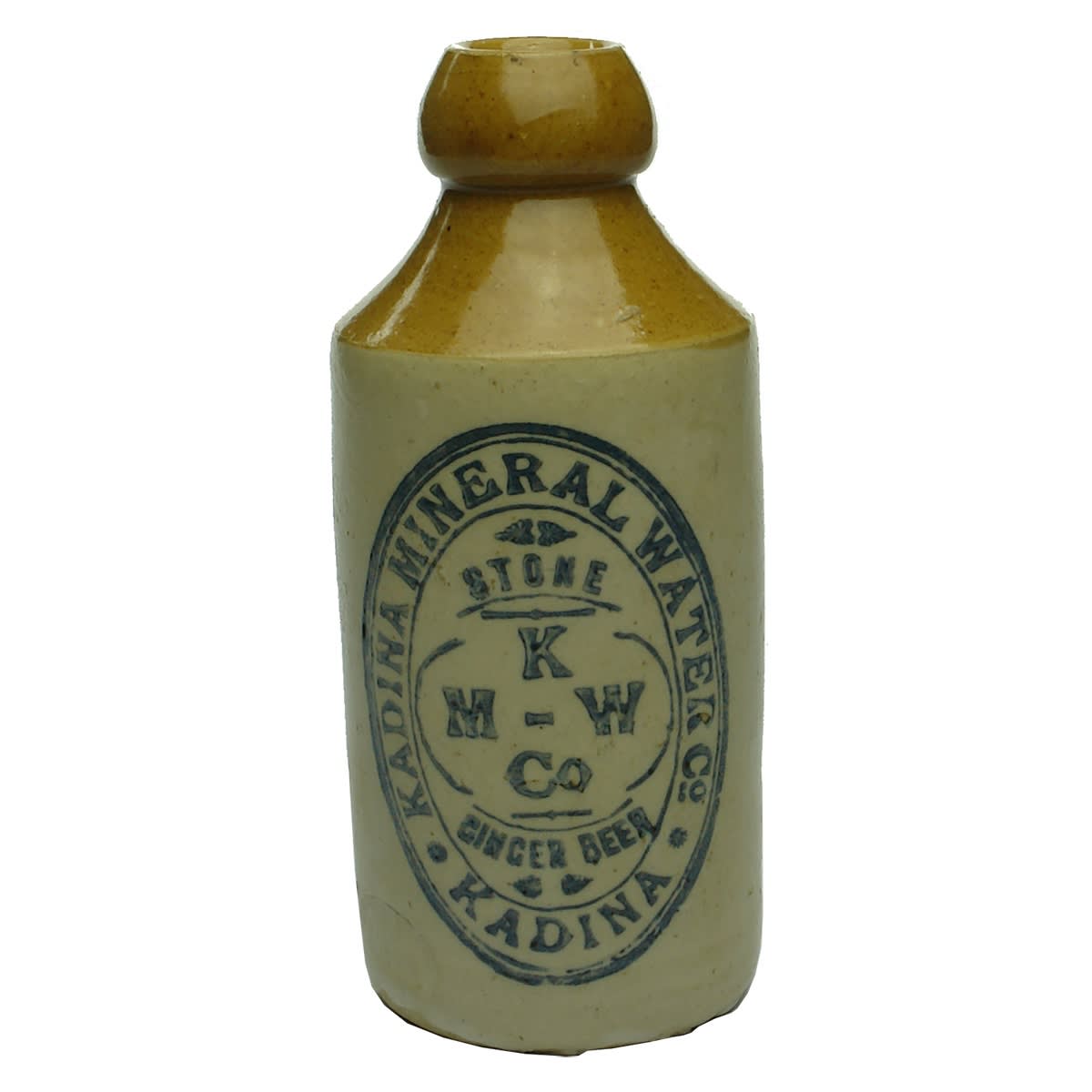 Ginger Beer. Kadina Mineral Water Co. Bendigo Pottery. Tan Top. 10 oz. (South Australia)