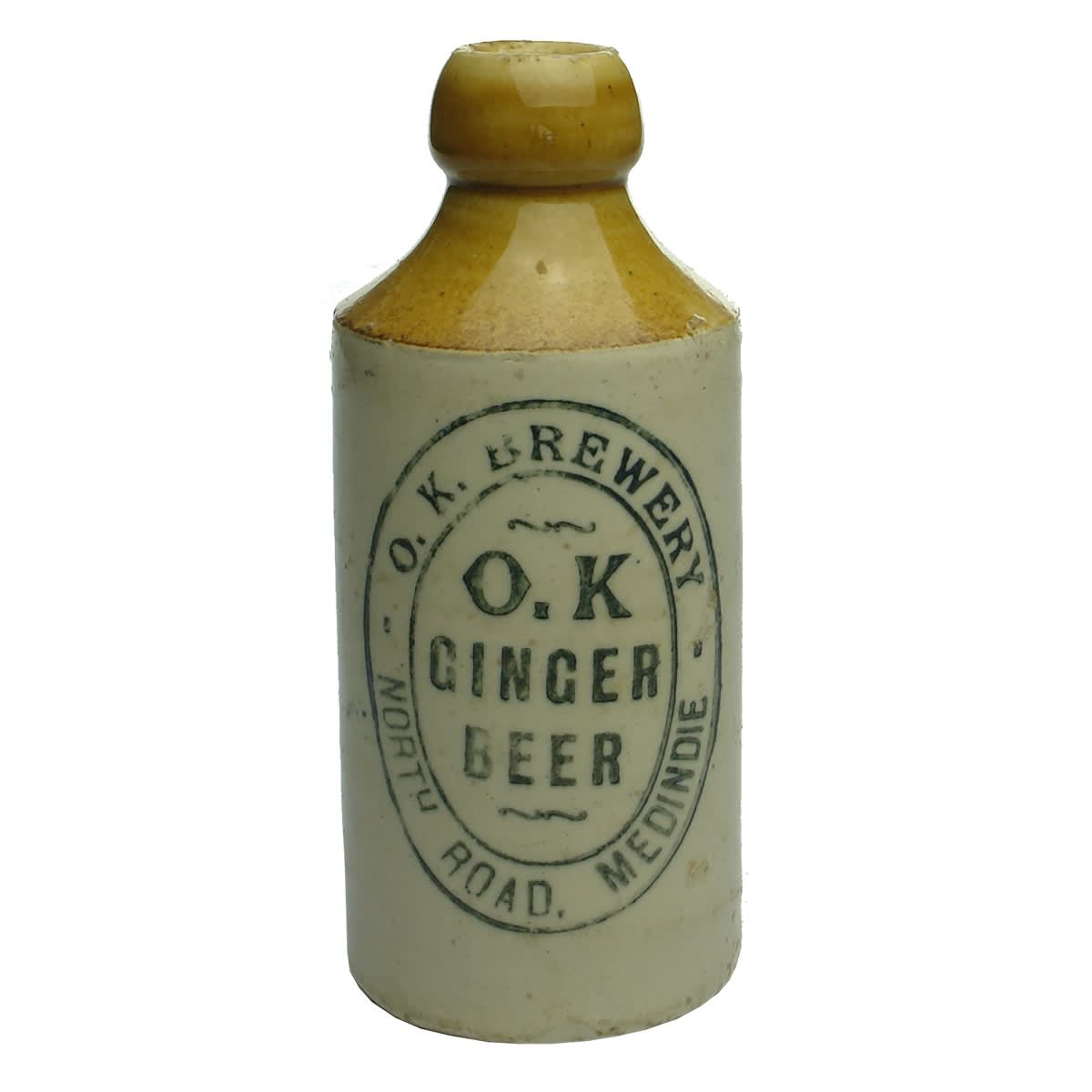 Ginger Beer. OK Brewery, Medindie. Tan Top. Dump. Mauri Bros merchants stamp. (South Australia)