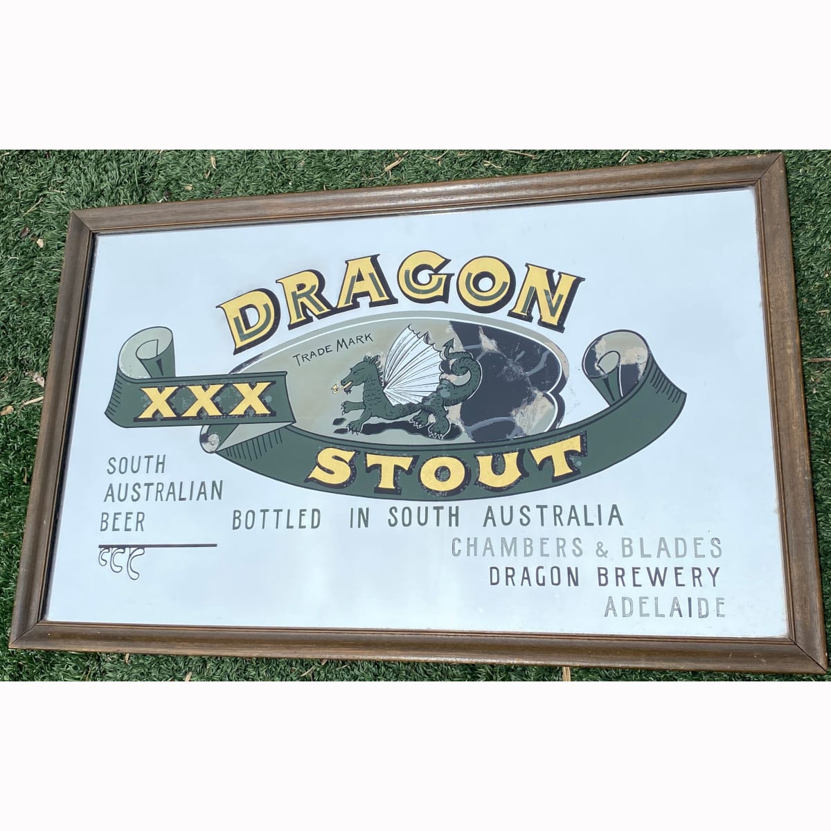 Advertising Mirror. Chambers & Blades Dragon Brewery Adelaide. XXX Stout. South Australian Beer. (Not for post. Arrangements will have to be made by winning bidder for pickup or courier delivery) (South Australia)