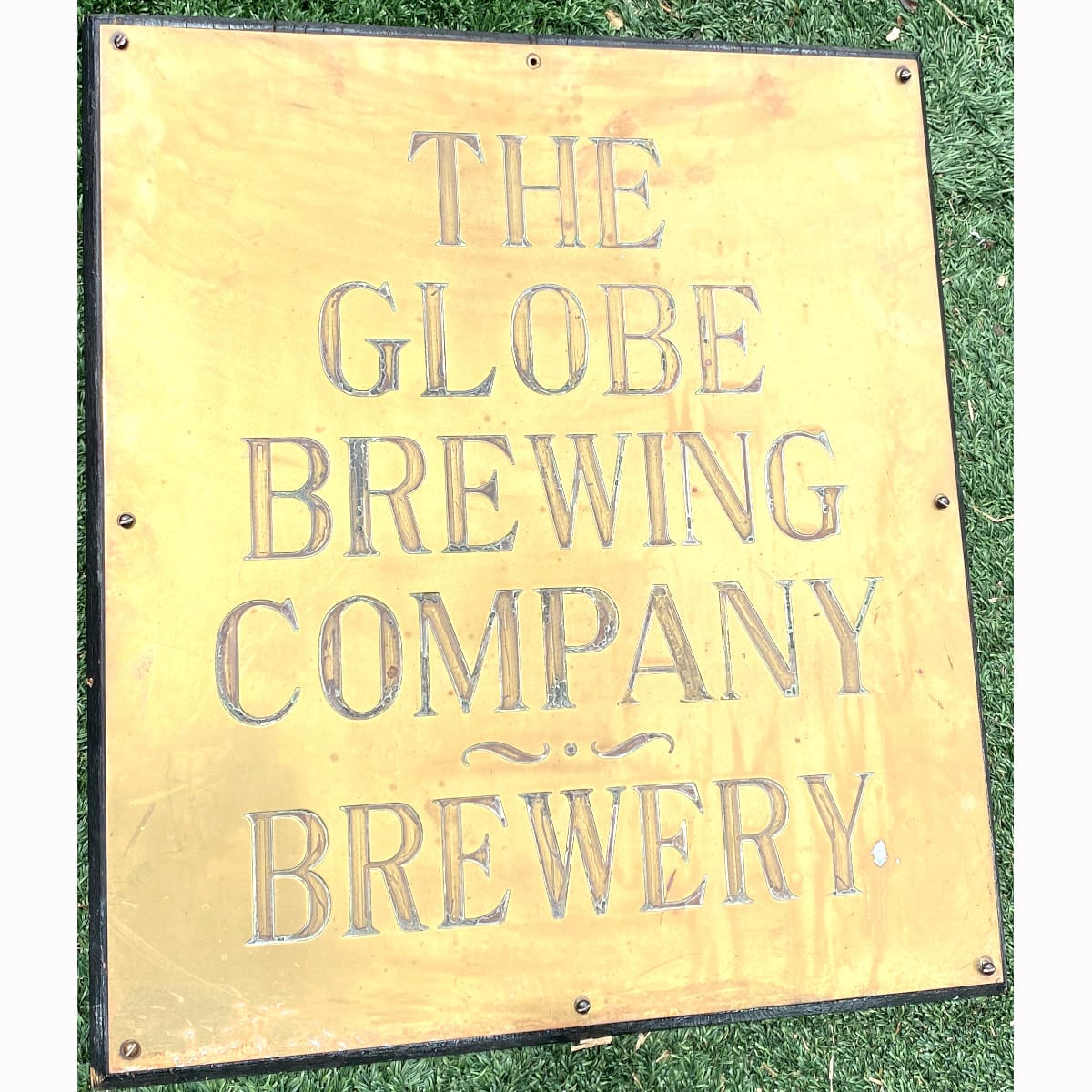 Brass SIgn. The Globe Brewing Company. Brewery. Engraved sign. Geraldton. (Western Australia)