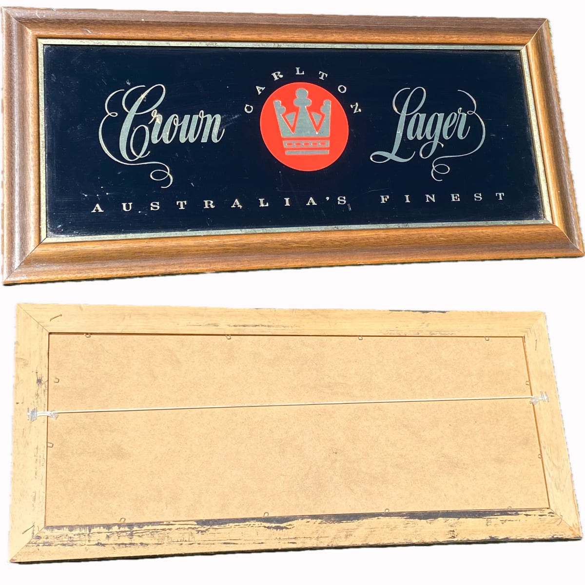 Original framed Carlton Crown Lager glass advertising sign. Australia's Finest. (Carlton & United Breweries, Victoria).